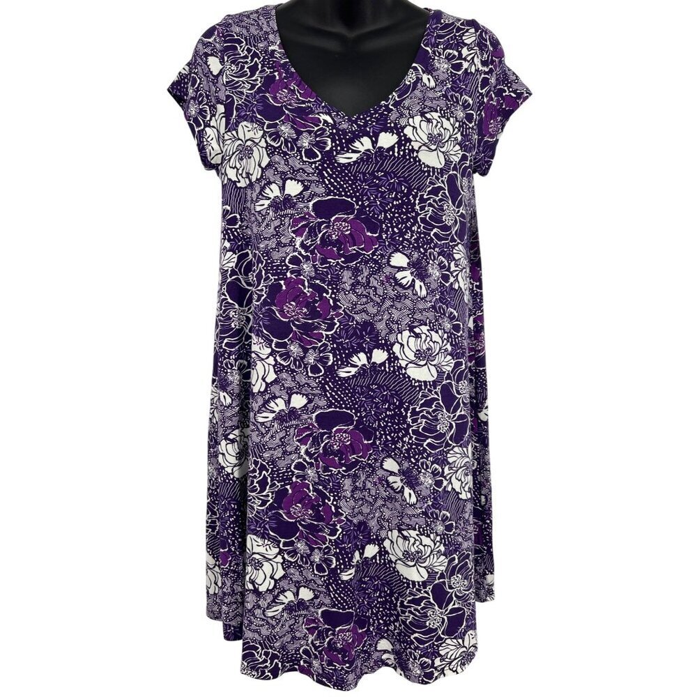 A-Line Hawaii Womens Floral Purple White V-Neck Dress PXS Petite Floral NWT New